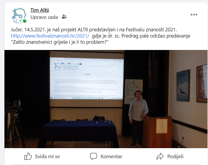 Pročitajte više o članku Facebook-Projekt ALTII na Festivalu znanosti 21